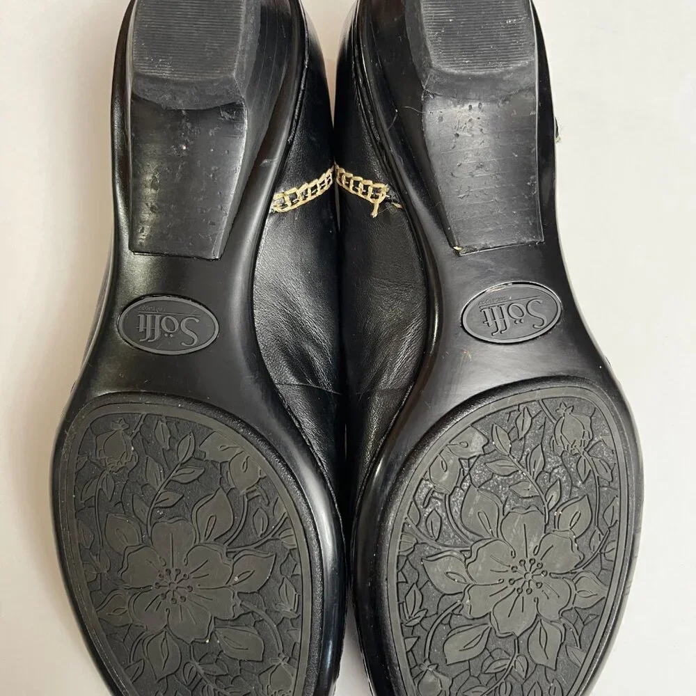 Söfft Black‎ & Tan Leather Slip On Low Heel Loafer Flats Sz.8